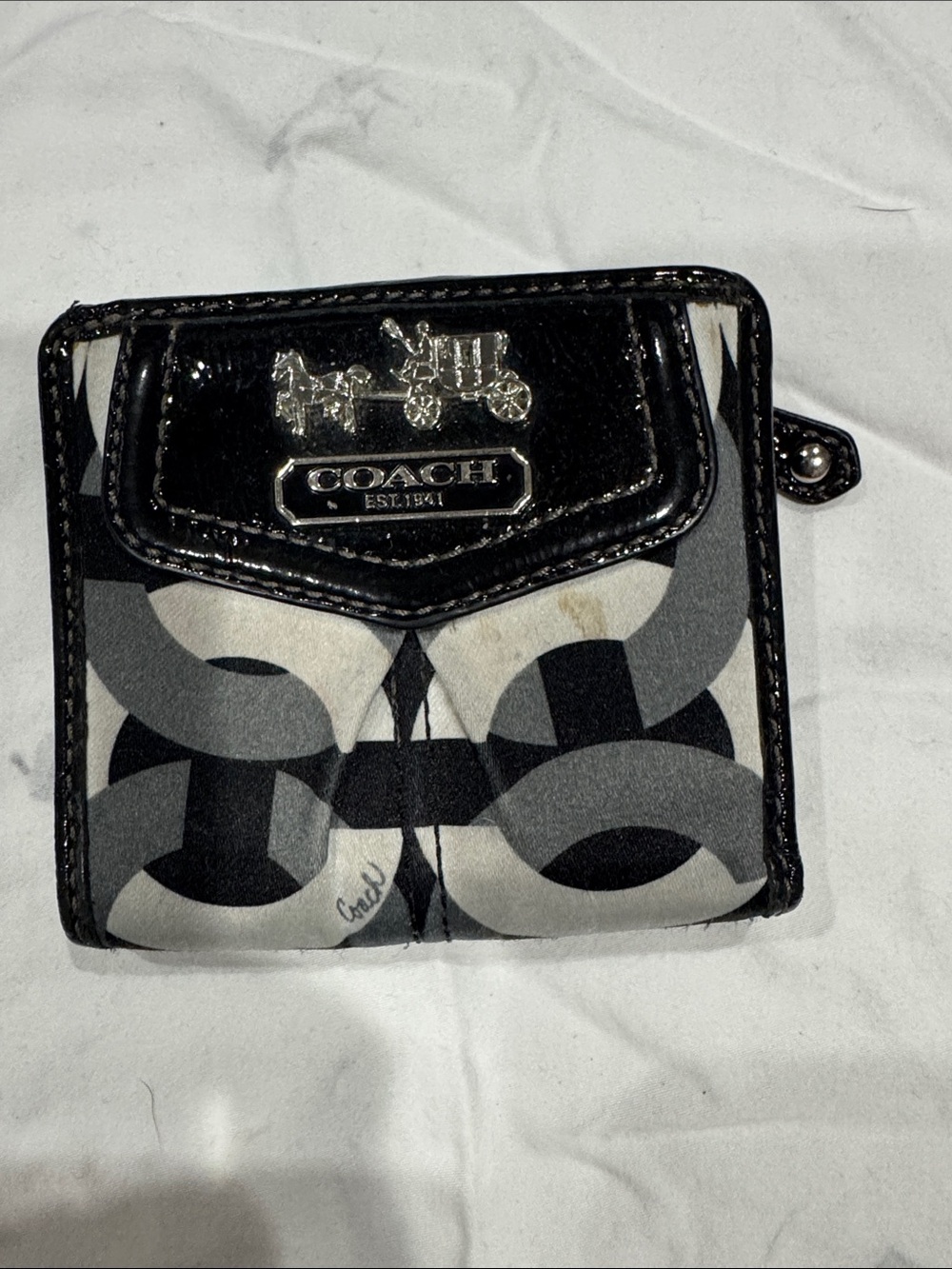 Coach Black & Gray Signature Compact Wallet